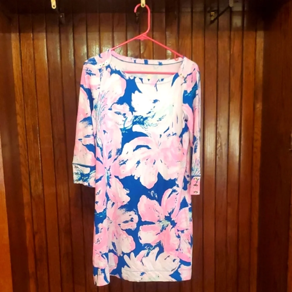 LILLY PULITZER SIZE M Floral Pink and Blue Dress - Picture 1 of 6